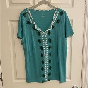 Talbots Turquoise Embroidered Blouse